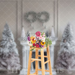 Aperturee - Aperturee Pure White Vintage Fireplace Tree Christmas Backdrop