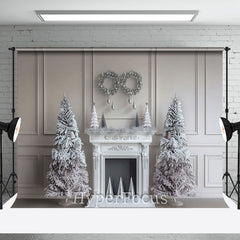 Aperturee - Aperturee Pure White Vintage Fireplace Tree Christmas Backdrop