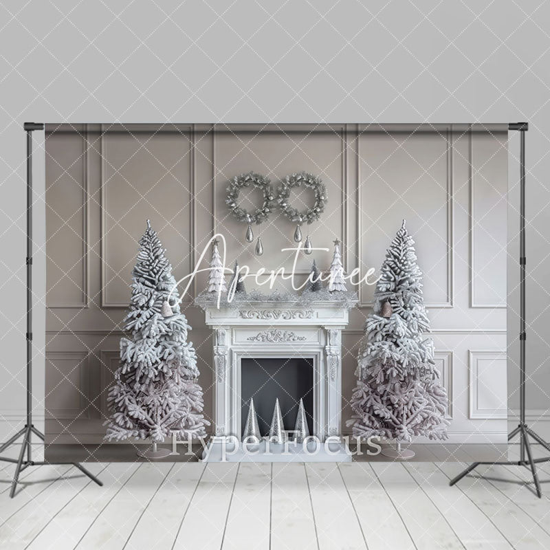 Aperturee - Aperturee Pure White Vintage Fireplace Tree Christmas Backdrop