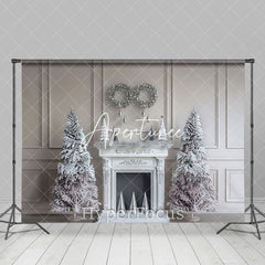 Aperturee - Aperturee Pure White Vintage Fireplace Tree Christmas Backdrop