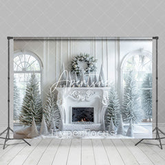 Aperturee - Aperturee Pure White Window Fireplace Snowy Christmas Backdrop