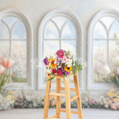 Aperturee - Aperturee Pure Whtie Arch Window Tulip Spring Photo Backdrop