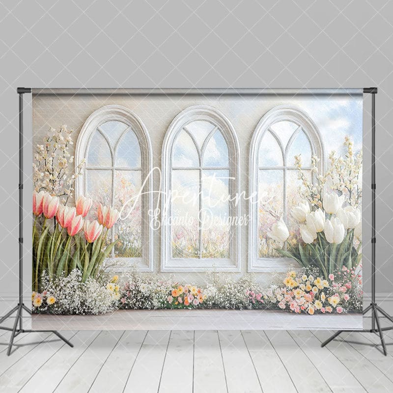 Aperturee - Aperturee Pure Whtie Arch Window Tulip Spring Photo Backdrop