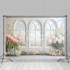 Aperturee - Aperturee Pure Whtie Arch Window Tulip Spring Photo Backdrop