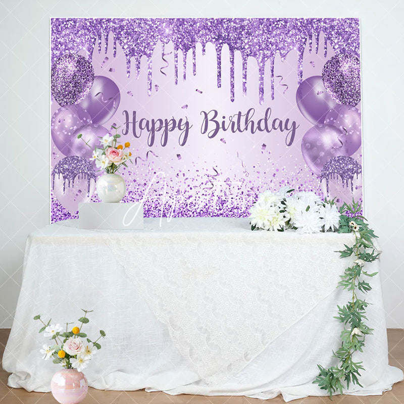 Aperturee - Aperturee Purple Balloon Glitter Happy Birthday Party Backdrop