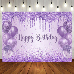 Aperturee - Aperturee Purple Balloon Glitter Happy Birthday Party Backdrop