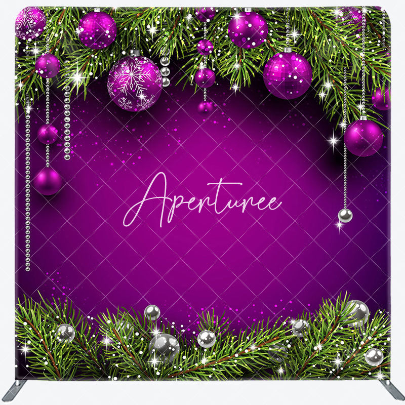 Aperturee - Aperturee Purple Bell Pine Leaf Christmas Pillow Case Backdrop