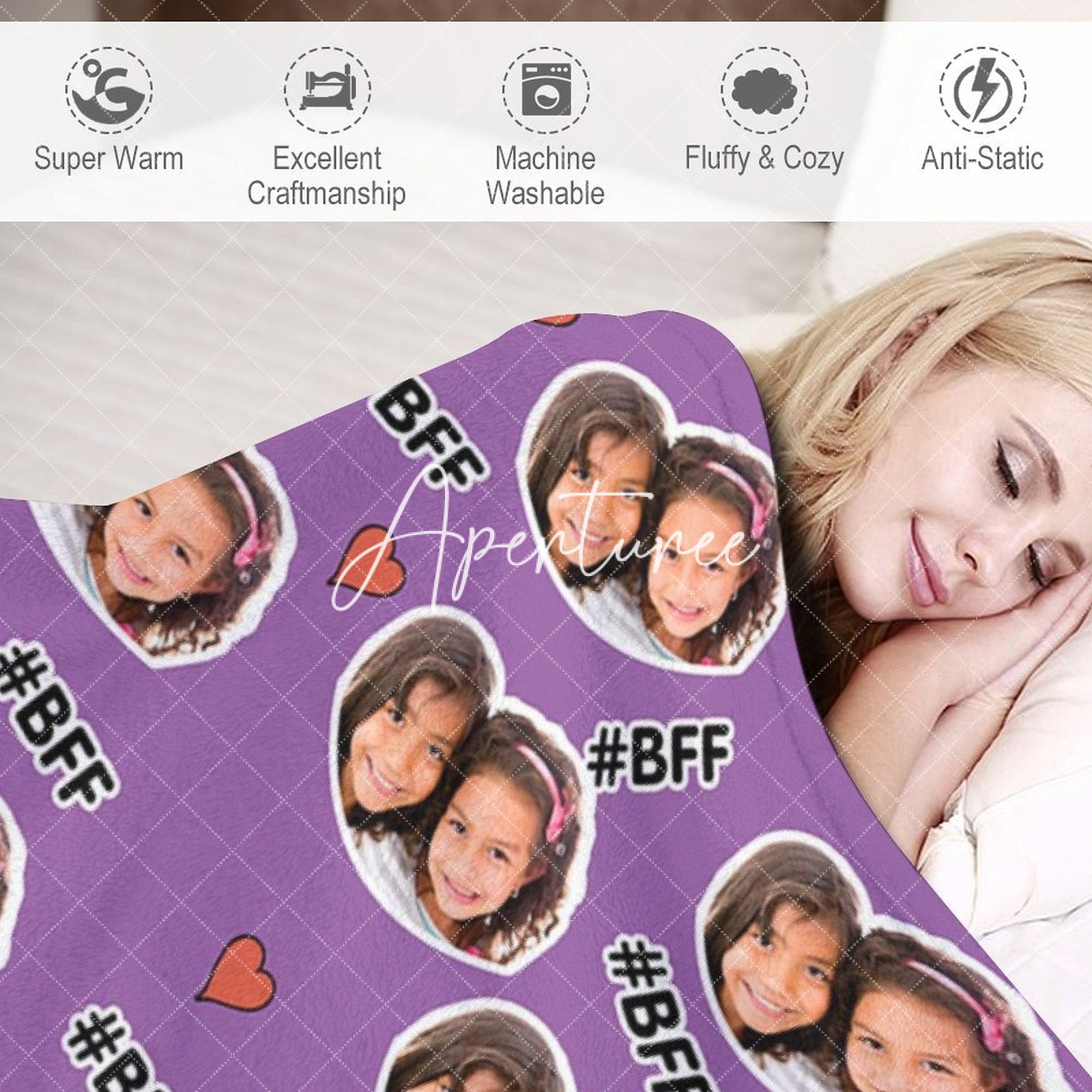 Aperturee - Aperturee Purple Best Friend Forever Tag Custom Photo Blanket