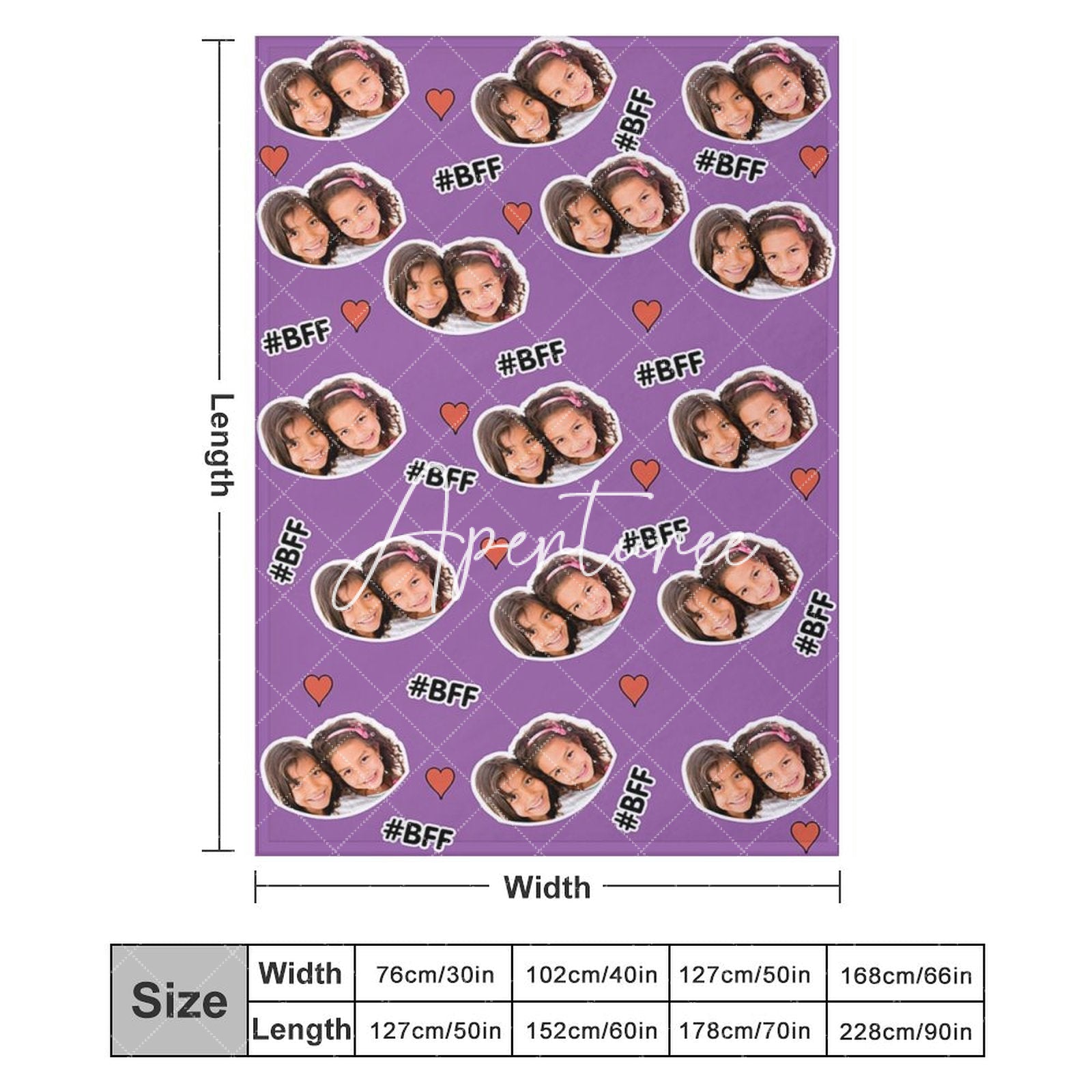 Aperturee - Aperturee Purple Best Friend Forever Tag Custom Photo Blanket