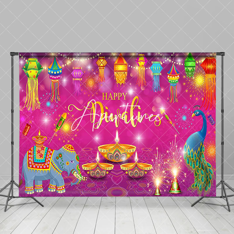 Aperturee - Aperturee Purple Bokeh Lanterns Elephant Happy Diwali Backdrop