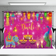 Aperturee - Aperturee Purple Bokeh Lanterns Elephant Happy Diwali Backdrop