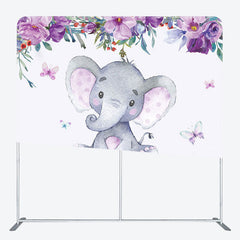 Aperturee - Aperturee Purple Elephant Fabric Backdrop Cover for Baby Shower