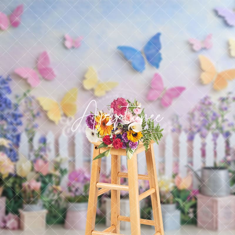 Aperturee - Aperturee Purple Fence Violet Butterfly Spring Photo Backdrop