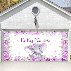 Aperturee - Aperturee Purple Floral Elephant Baby Shower Garage Door Banner