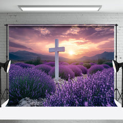 Aperturee - Aperturee Purple Floral Field Sunset Cross Easter Backdrop