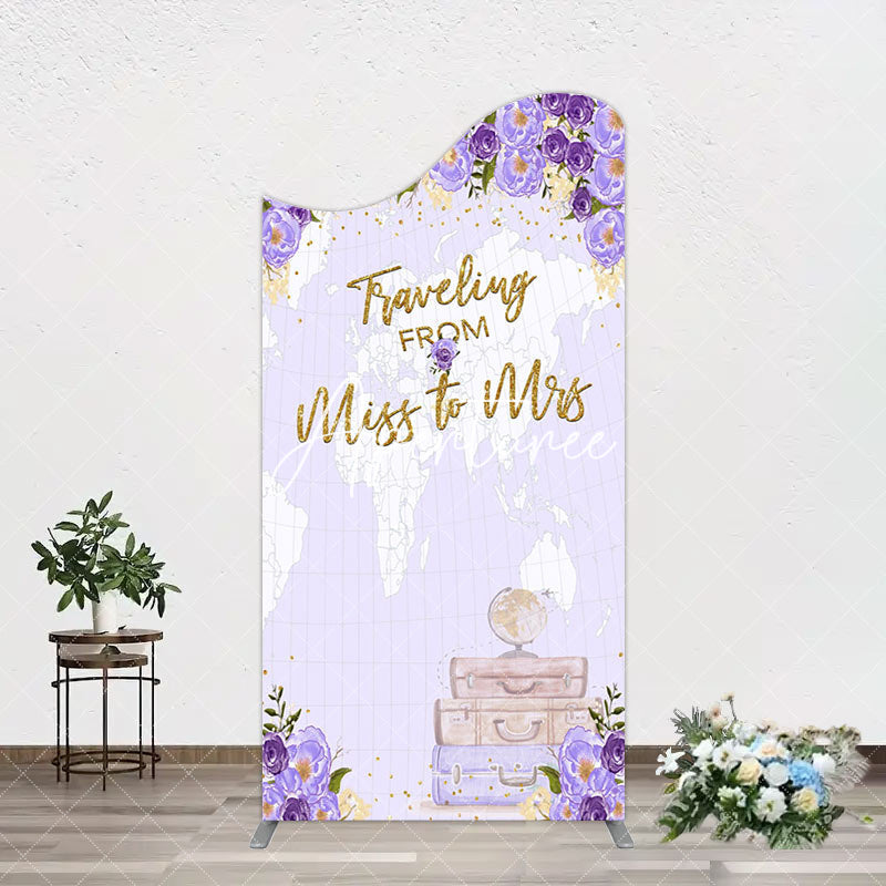 Aperturee - Aperturee Purple Floral Luggage Map Wedding Arch Backdrop