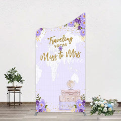 Aperturee - Aperturee Purple Floral Luggage Map Wedding Arch Backdrop