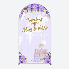 Aperturee - Aperturee Purple Floral Luggage Map Wedding Arch Backdrop