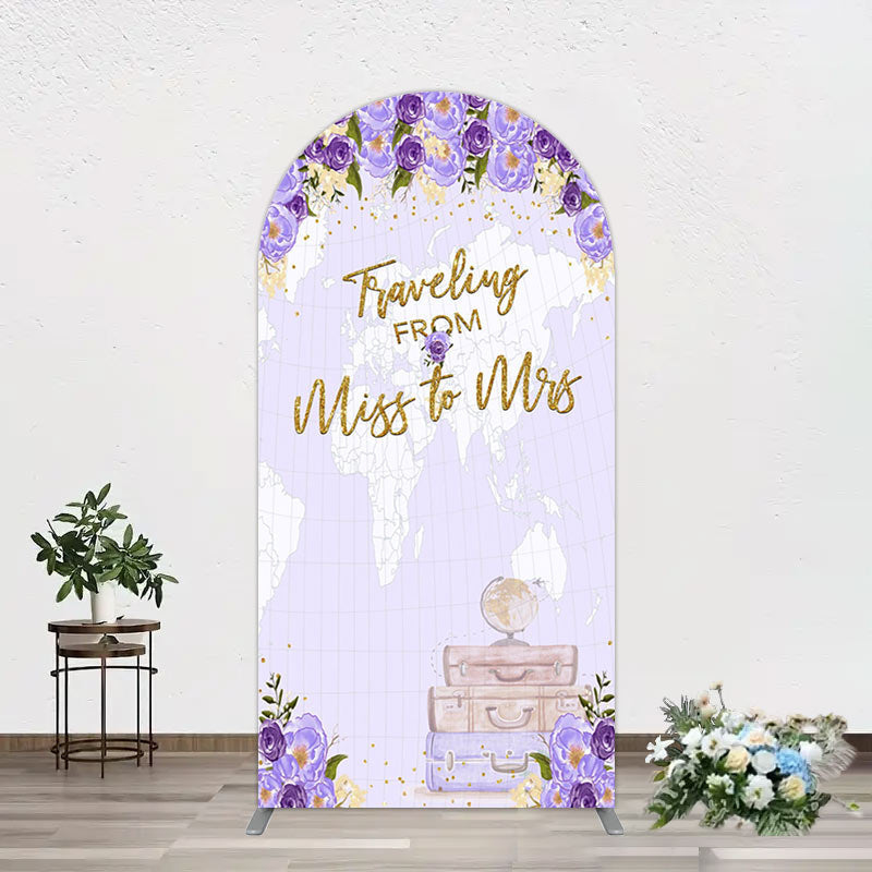 Aperturee - Aperturee Purple Floral Luggage Map Wedding Arch Backdrop