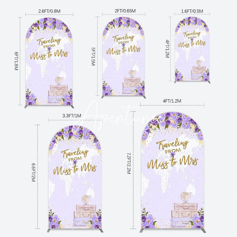 Aperturee - Aperturee Purple Floral Luggage Map Wedding Arch Backdrop