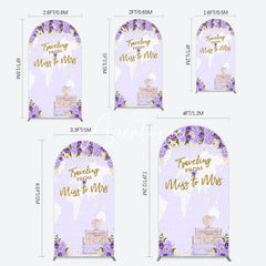 Aperturee - Aperturee Purple Floral Luggage Map Wedding Arch Backdrop