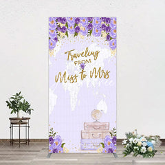 Aperturee - Aperturee Purple Floral Luggage Map Wedding Arch Backdrop