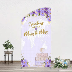 Aperturee - Aperturee Purple Floral Luggage Map Wedding Arch Backdrop