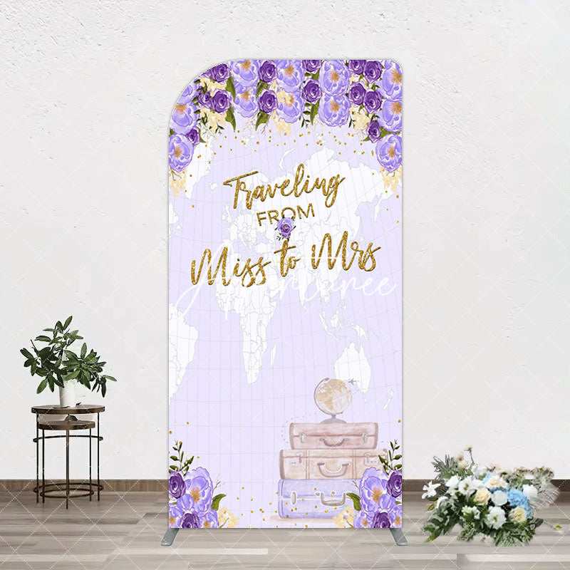 Aperturee - Aperturee Purple Floral Luggage Map Wedding Arch Backdrop