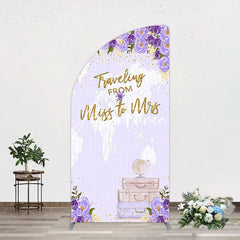 Aperturee - Aperturee Purple Floral Luggage Map Wedding Arch Backdrop