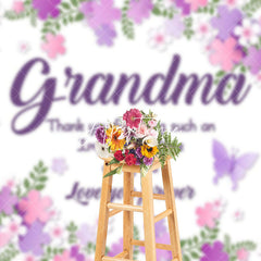 Aperturee - Aperturee Purple Floral Plant Leaf Thank You Grandma Backdrop