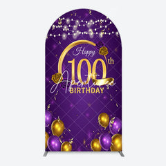 Aperturee - Aperturee Purple Gold Balloons 100th Birthday Arch Backdrop