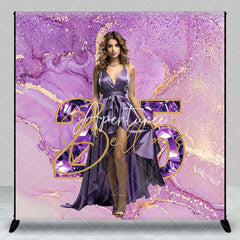 Aperturee - Aperturee Purple Gold Marbled Custom Photo Birthday Backdrop