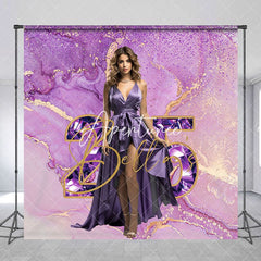 Aperturee - Aperturee Purple Gold Marbled Custom Photo Birthday Backdrop