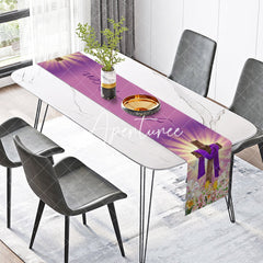 Aperturee - Aperturee Purple Gold Sunlight Cross He Is Risen Table Runner