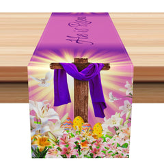 Aperturee - Aperturee Purple Gold Sunlight Cross He Is Risen Table Runner