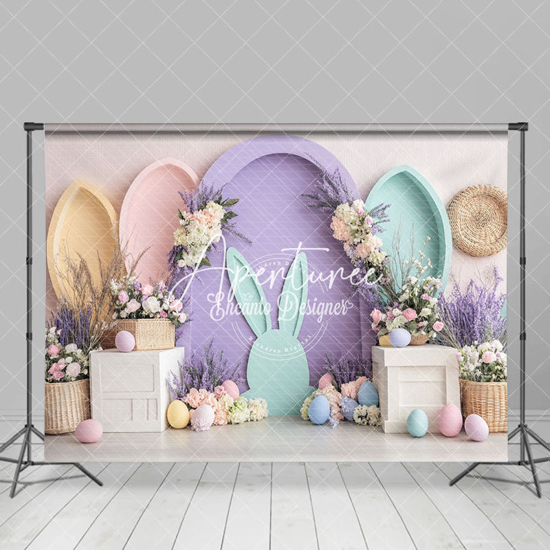 Aperturee - Aperturee Purple Green Arch Floral Eggs Easter Photo Backdrop