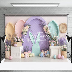 Aperturee - Aperturee Purple Green Arch Floral Eggs Easter Photo Backdrop