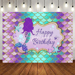 Aperturee - Aperturee Purple Green Mermaid Scales Happy Birthday Backdrop