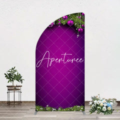 Aperturee - Aperturee Purple Green Pine Leaf Bells Christmas Arch Backdrop