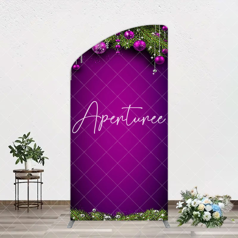 Aperturee - Aperturee Purple Green Pine Leaf Bells Christmas Arch Backdrop