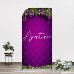 Aperturee - Aperturee Purple Green Pine Leaf Bells Christmas Arch Backdrop