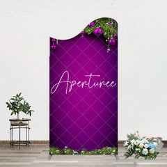 Aperturee - Aperturee Purple Green Pine Leaf Bells Christmas Arch Backdrop