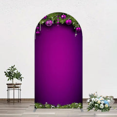 Aperturee - Aperturee Purple Green Pine Leaf Bells Christmas Arch Backdrop