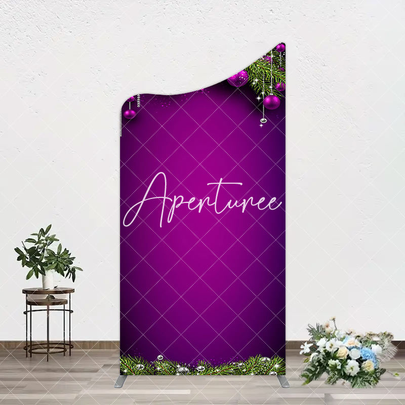 Aperturee - Aperturee Purple Green Pine Leaf Bells Christmas Arch Backdrop