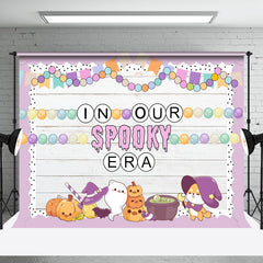 Aperturee - Aperturee Purple In Our Spooky Era Wooden Halloween Backdrop