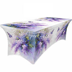 Aperturee - Aperturee Purple Lavender Floral Butterfly Stretch Table Cover