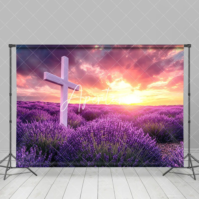 Aperturee - Aperturee Purple Lavender Flower Sea Cross Easter Backdrop