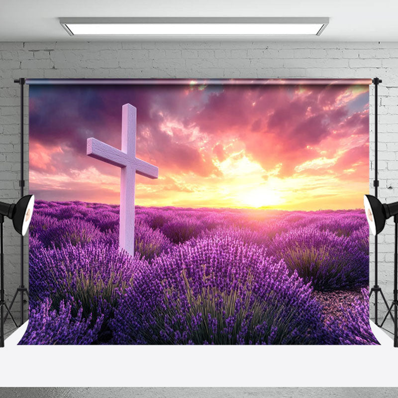 Aperturee - Aperturee Purple Lavender Flower Sea Cross Easter Backdrop