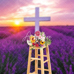 Aperturee - Aperturee Purple Lavender Flower Sea Sunset Sky Easter Backdrop