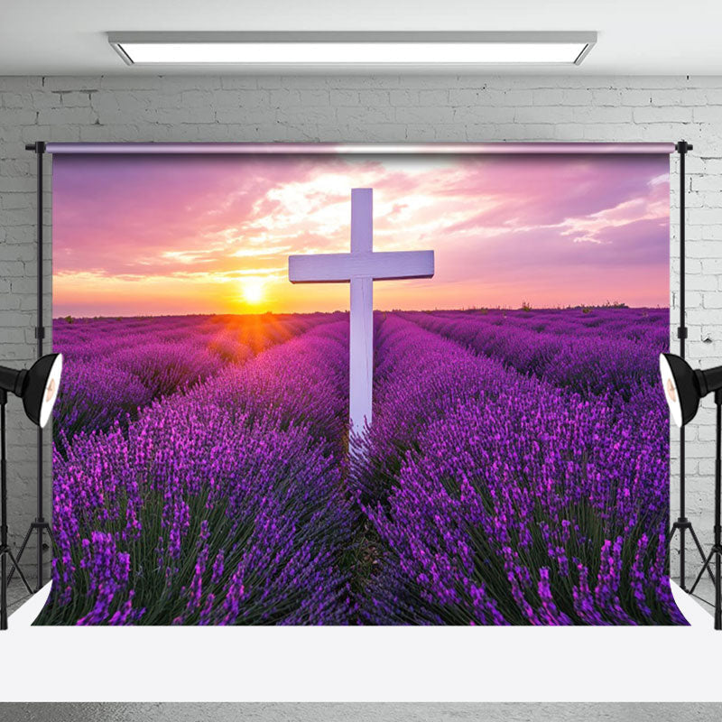 Aperturee - Aperturee Purple Lavender Flower Sea Sunset Sky Easter Backdrop